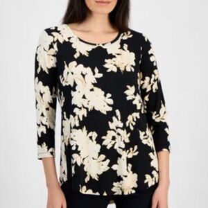 NWT JM Collection Scoop Neck 3/4 Sleeve Black and Cream Top